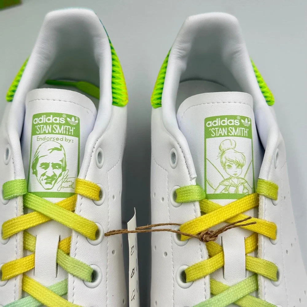 Adidas Stan Smith J FX5998 Kids Disney Tinkerbell White Rainbow Lace Shoes Sz‎ 5